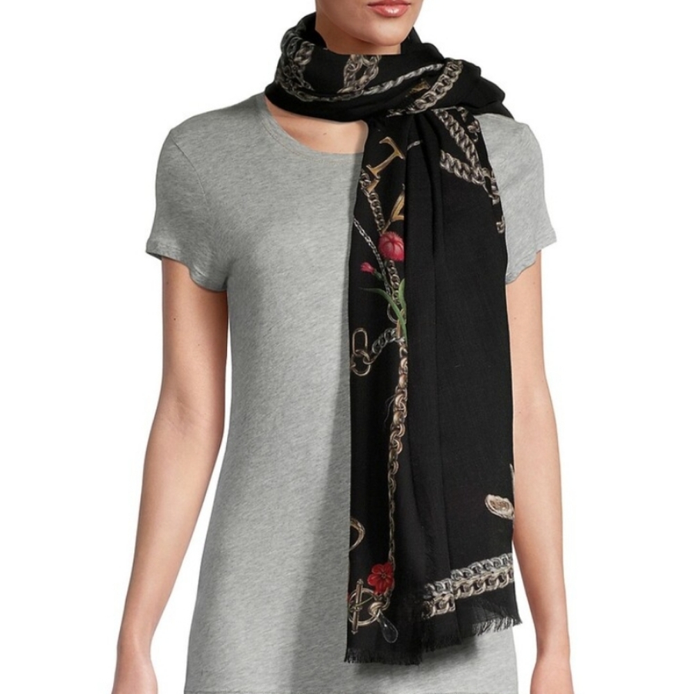 NWT Alexander McQueen Chain Skull Wool Large Scarf Black - Picture 1 of 10